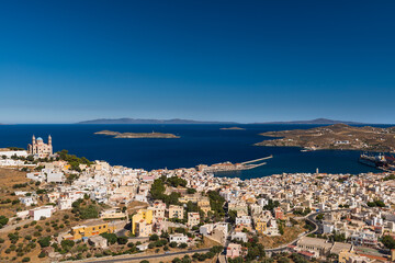 Obraz premium View of Ermoupoli on the Greek island of Syros in the Cyclades archipelago