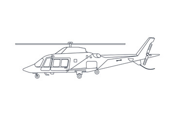 Ambulance Emergency Helicopter in Line. Modern Flat Style Vector Illustration. Social Media Template.