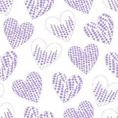 Seamless pattern hearts lavender provence vector illustration
