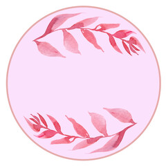 Obraz premium Two watercolor twigs in circle frame for decorating a poster, postcard, lettering, scrapbook, etc.