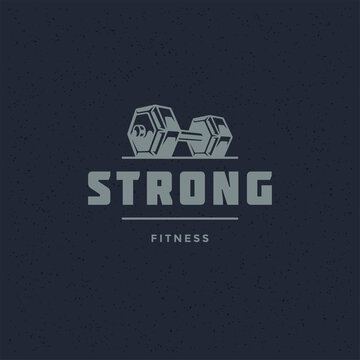 Fitness logo or badge vector illustration dumbbell sport equipment symbol silhouette