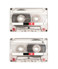 Old Vintage Audio cassette tape - both sides A and B isolated on a white background with Clipping...
