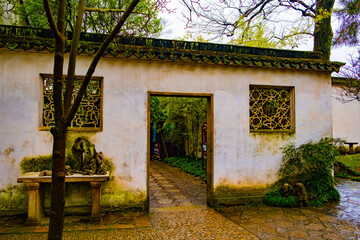 walls and gate in Suzhou park historical landmark interesting place for travel, rest, meditation