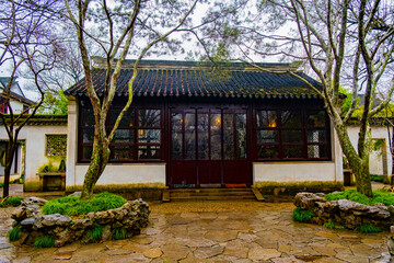 traditional house in the Suzhou park interesting historical landmark for travel, rest, meditation