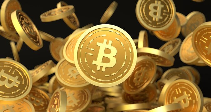 Golden Bitcoin Crypto currency Coins stack. conceptual image 3d rendering 