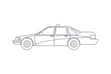 Obraz premium Taxi Vehicle in Line. Modern Flat Style Vector Illustration. Social Media Template.