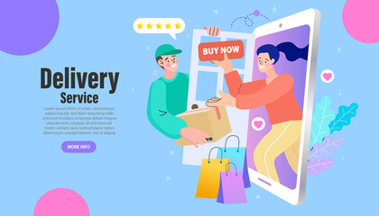 people use online shopping services. Smartphone marketing and e-commerce. Vector illustration.