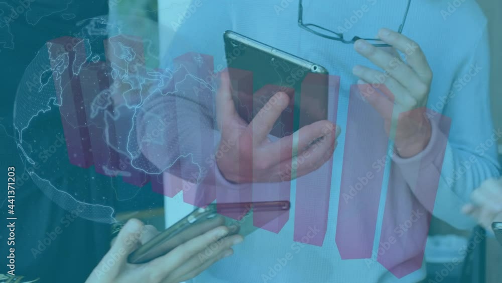 Poster animation of data processing over people using smartphones