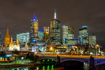 Melbourne, Australia CBD view at night - obrazy, fototapety, plakaty