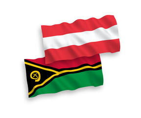 National vector fabric wave flags of Austria and Republic of Vanuatu isolated on white background. 1 to 2 proportion.