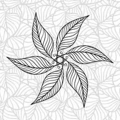 Black and white leaves coloring page. Vector floral illustration.