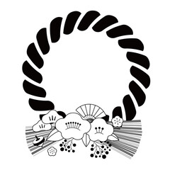 New Year decoration that is auspicious in Japan. Line art vector illustration. You can move on a white background. Plums, pine trees, pieces, folding fans.