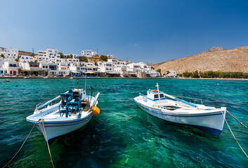 Fototapeta na wymiar The village of Ormos Panormou on the north coast of the Greek island of Tinos in the Cyclades archipelago