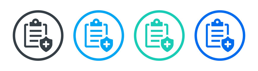 Medical insurance icon isolated on white background. Health protection vector illustration symbol. Clipboard with healthcare shield.