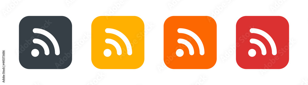 Aufkleber rss feed, wifi symbol icon flat square button set illustration design.