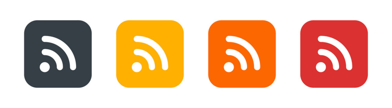 RSS Feed, Wifi symbol icon flat square button set illustration design.