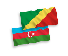 Fototapeta premium National vector fabric wave flags of Republic of the Congo and Azerbaijan isolated on white background. 1 to 2 proportion.