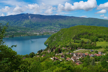 Naklejka na ściany i meble beautiful view on french Alps at lake Annecy, France