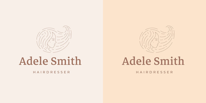 Female profile logo emblem design template vector illustration in minimal line art style