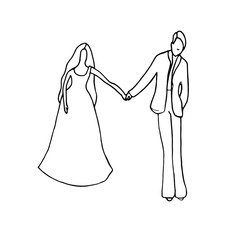 Doodle Couple,love story.Hand drawn line art illustration.