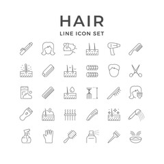 Set line icons of hair isolated on white
