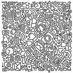 Social media doodle pattern square composition. Vector illustration wits hand drawn icons