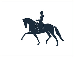 Horse`s and rider`s silhouette. Abstract logo concept for equestrian topic.