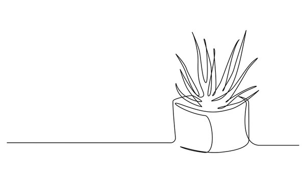 recommend clip art: One continuous Line drawing of House plant in pot. Succulent aloe vera in simple linear style. Editable stroke Vector illustration