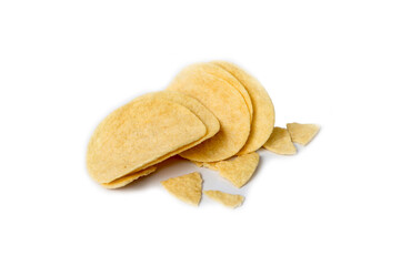 sliced ​​and broken potatoes on white background