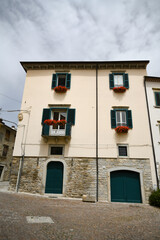 The facade of a house in Agnone, a medieval village in the Molise region, Italy.