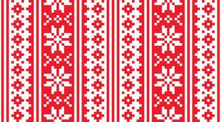 Christmas Scandinavian vector seamless pattern with red snowflakes - vertical oriented design 
