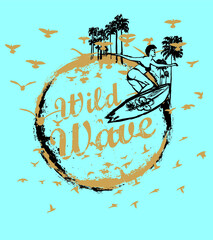 California San Diego wild wave surfer graphic design vector art