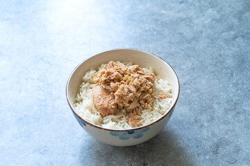 Healthy Rice with Tuna Fish in Bowl. Asian Style.
