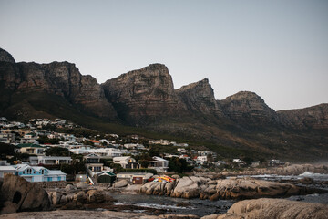 The Twelve Apostles Mountains in Cape Town, South Africa. With the lovely view on the beach & coastline
