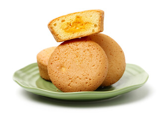 yolk filled pie on white background 