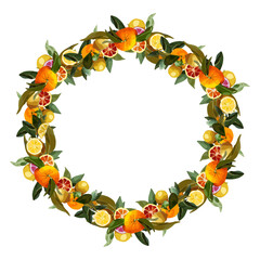 Fototapeta premium Round wreath of orange branches. Vector wreath for lemonade labels, summer designs, summer cafes, summer menus, banner ad