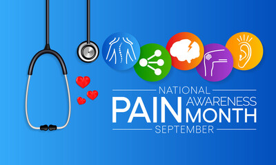 Pain awareness month is observed every year in September, to raise public awareness of issues in the area of pain and pain management, Vector illustration