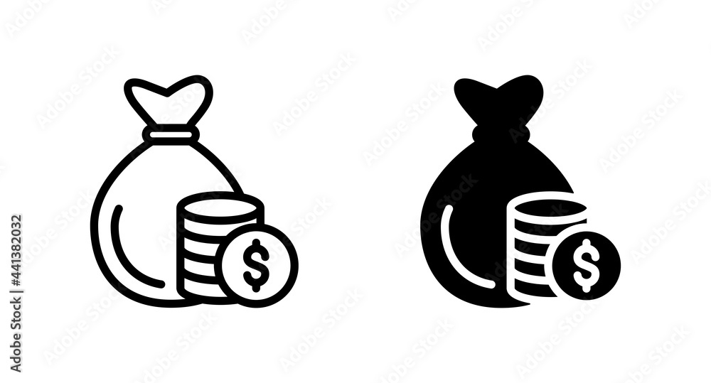 Poster money bag with dollar coin icon vector for computer, web and mobile apps