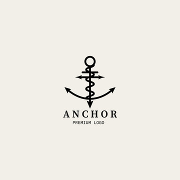 anchor logo vector design minimalist line art illustration icon