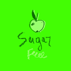 Sugar free label. Hand written lettering sugar free for organic food badge, nature groceries, emblem healthy eating blog, healthy banner, handmade chocolate packaging. Vector green apple symbol.