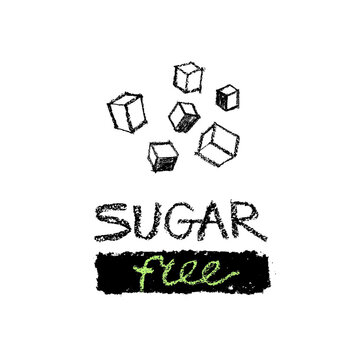 Sugar-free label. Hand-written lettering sugar free for organic food badge, nature groceries, emblem healthy eating blog, healthy stores, handmade chocolate packaging. Vector sign for healthism banner