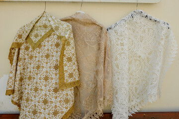 Lace and embroidery of a shop at Lefkara in Cyprus