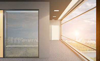 Modern meeting room. 3D rendering.. Sunset