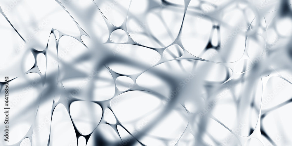 Poster White and black, monochrome. Brain and Mind. Artificial intelligence framework developed by a neural network. 3D illustration of nerve tissue and connections between neurons