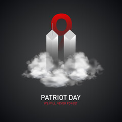 Patriot Day, we will never forget. Towers. 11 September. USA flag. Vector illustration