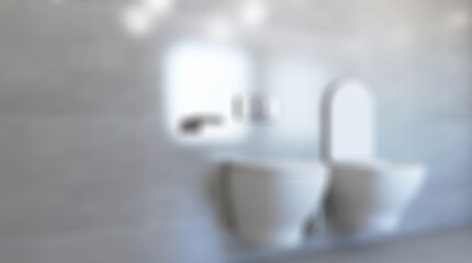 Unfocused, Blur phototography.  Clean and fresh bathroom with natural light. 3D rendering.