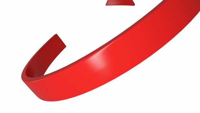 3D Red arrow icon rotating on white background. Loopable 4k seamless loop. Red arrow chart rotating. Stock market and business growth. 3d rendering