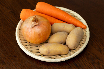 ザルに盛られた根菜類