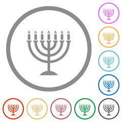 Menorah with burning candles flat icons with outlines