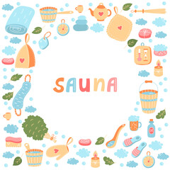 Sauna russian banya colorful vector icons set 
